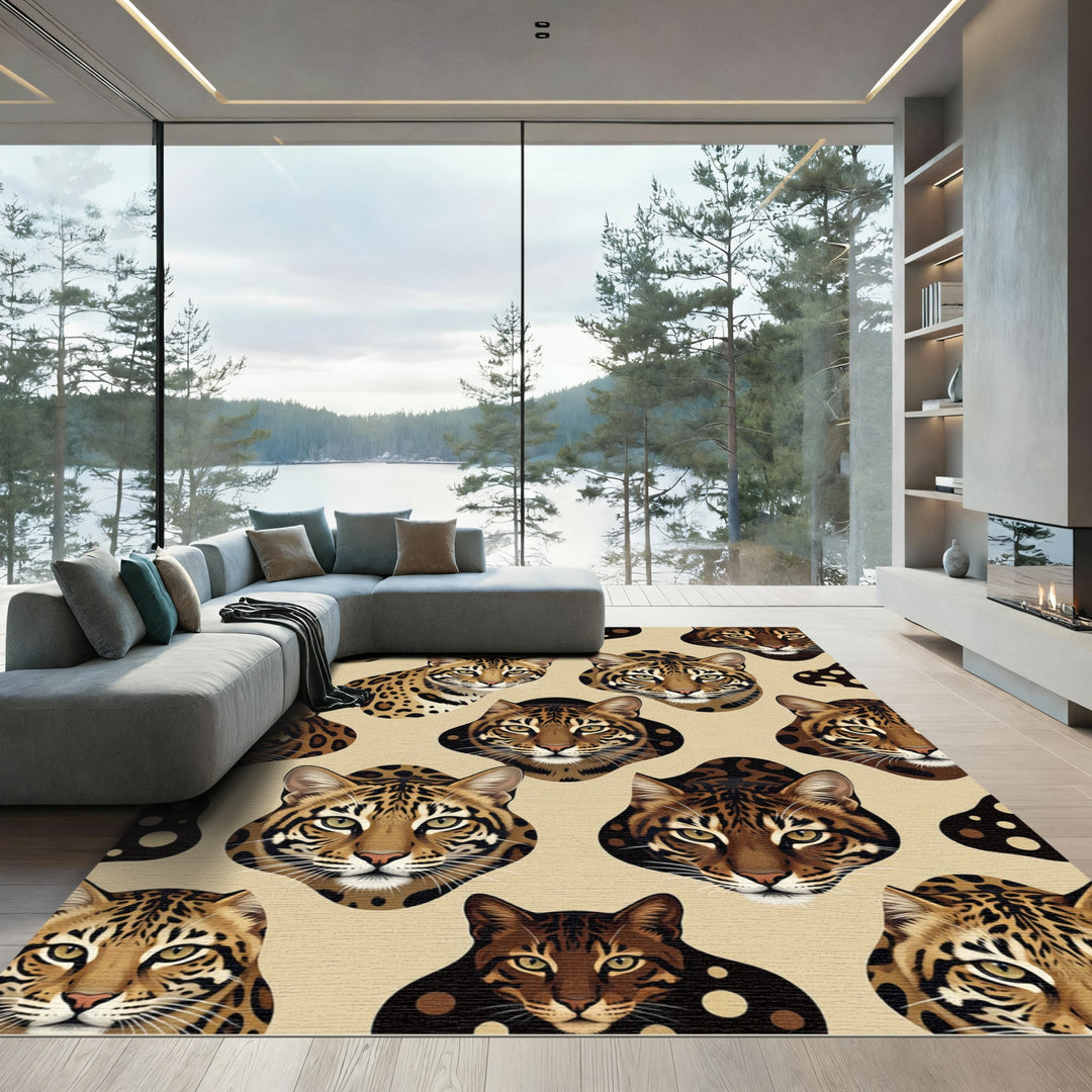Leopard Cat Faces Abstract Spots Rug