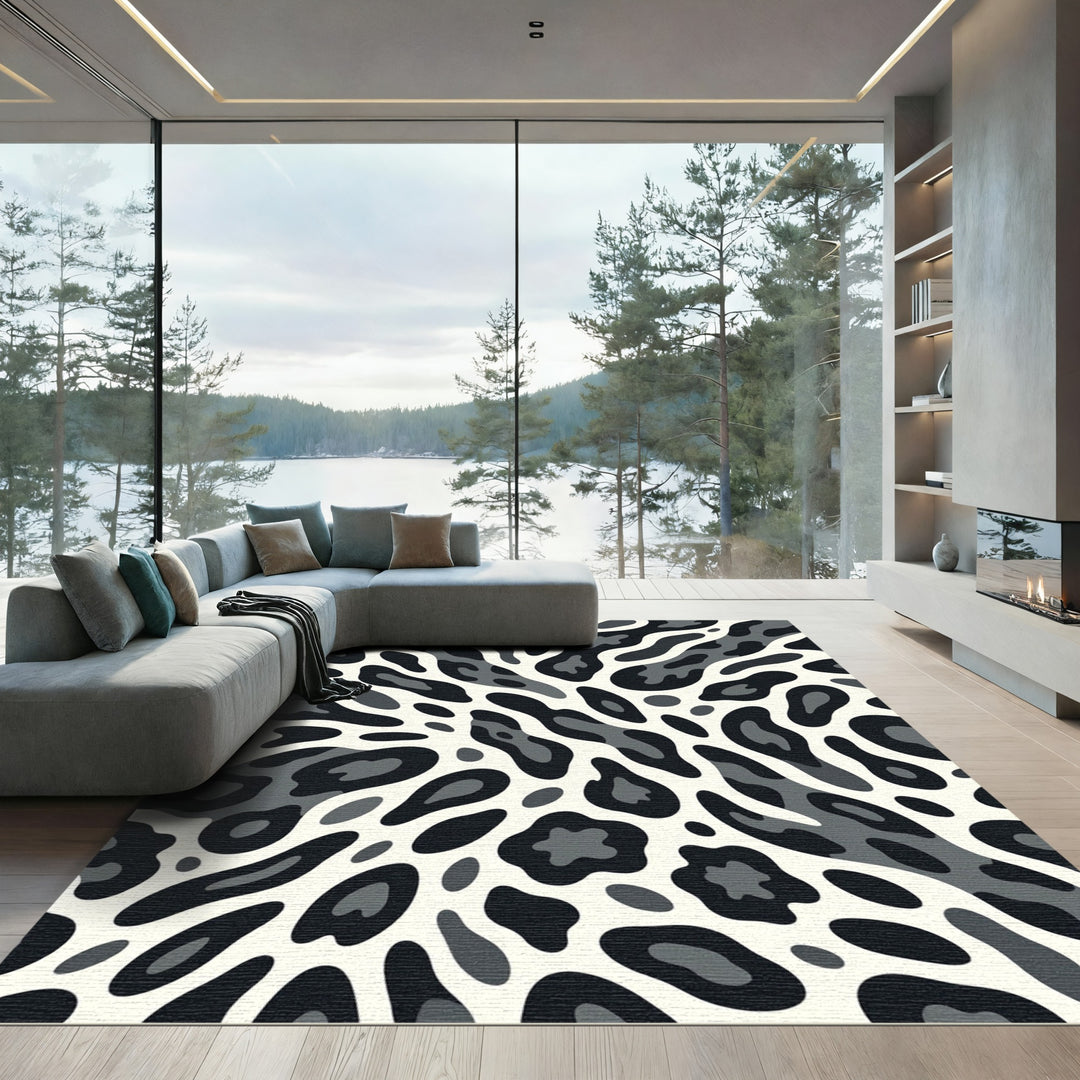 Gray Leopard Spots Abstract Shapes Rug
