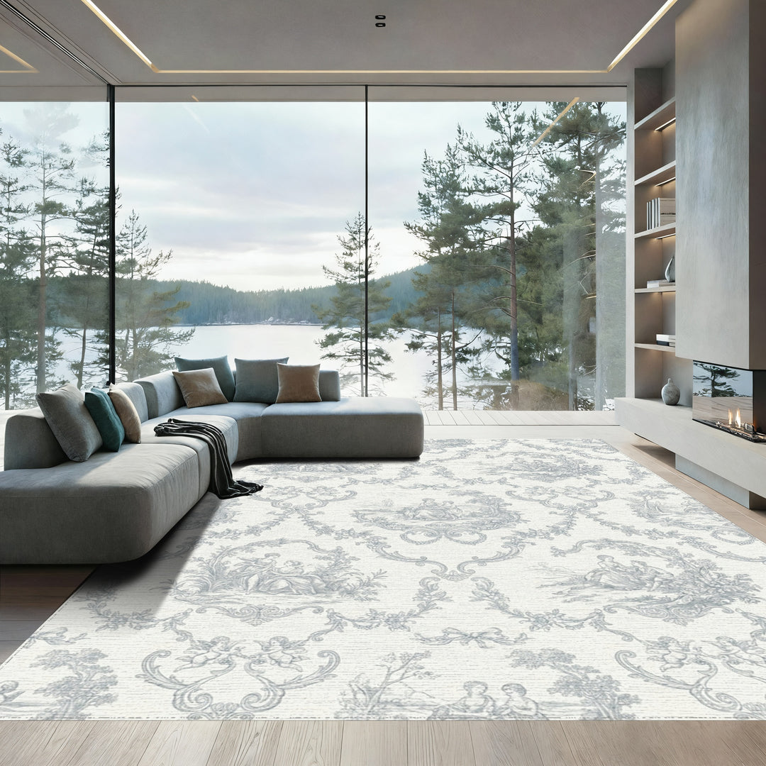 Blue Rococo Rug Pattern Classic Blue and White Rococo Romance Scene Rug – Tufttone