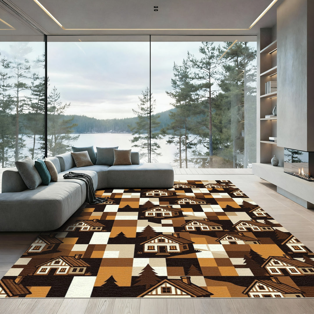 Cozy Village Brown Plaid Home Rug
