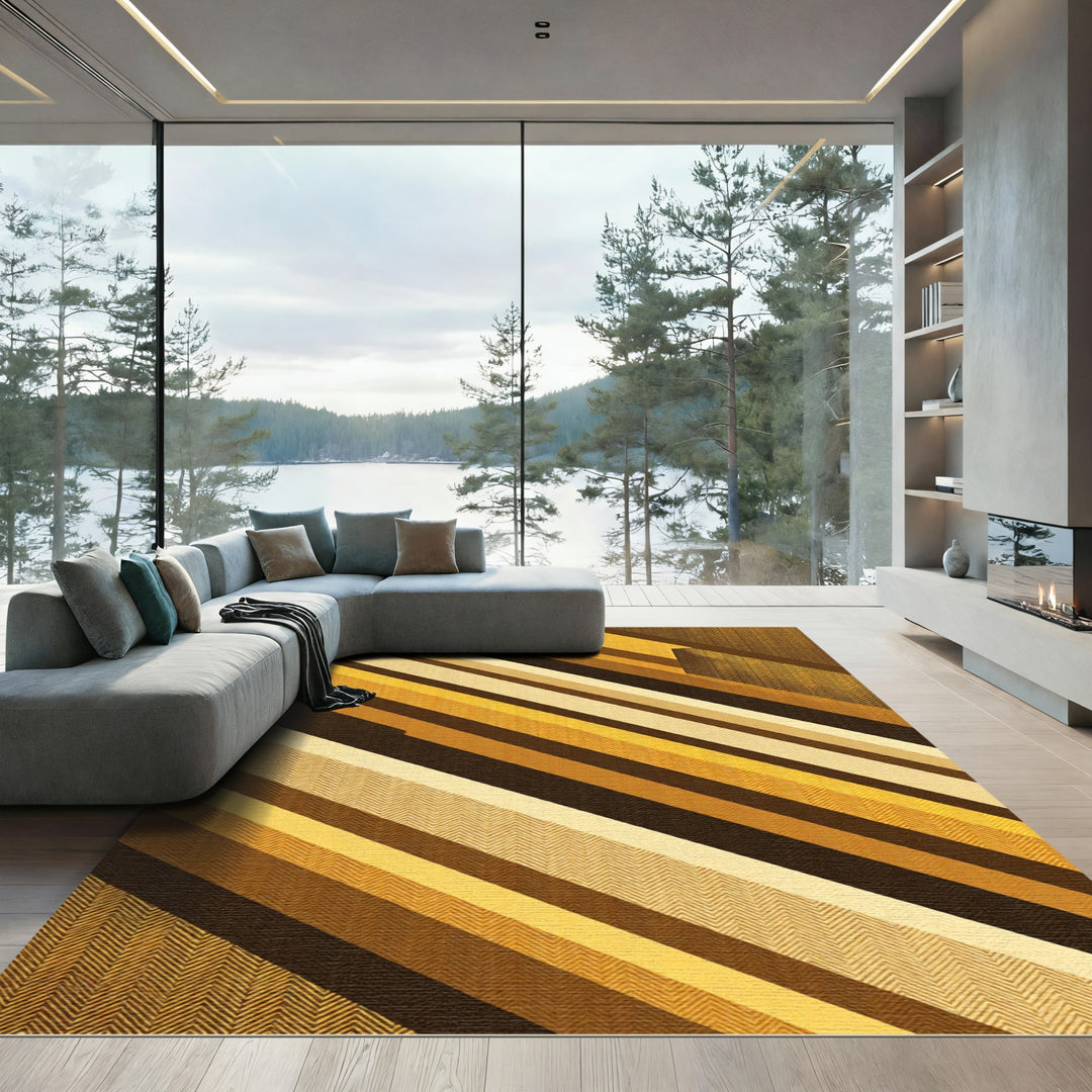 Golden Yellow Diagonal Stripe Rug