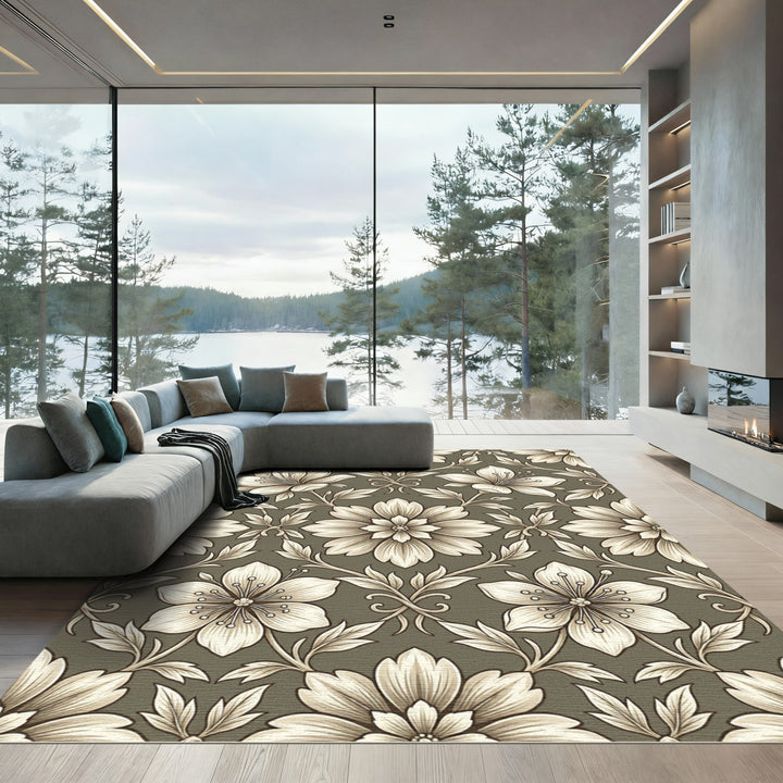 Antique Beige Floral Vinery Rug