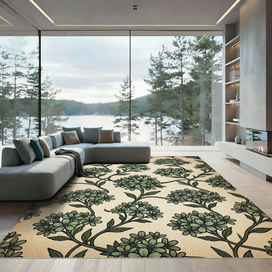 Sage Green Floral Vines Rug