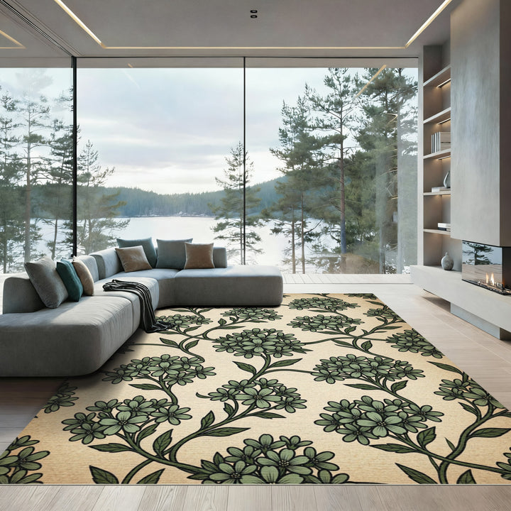 Sage Green Floral Vines Rug
