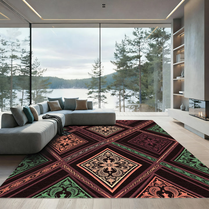 Ornate Paisley Diamond Geometric Medallion Rug