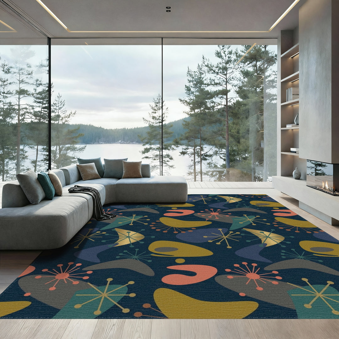 Retro Atomic Starburst Organic Shapes Rug