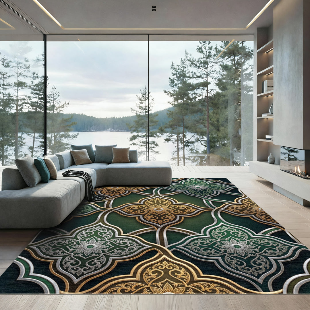 Emerald Gold Intricate Trefoil Rug
