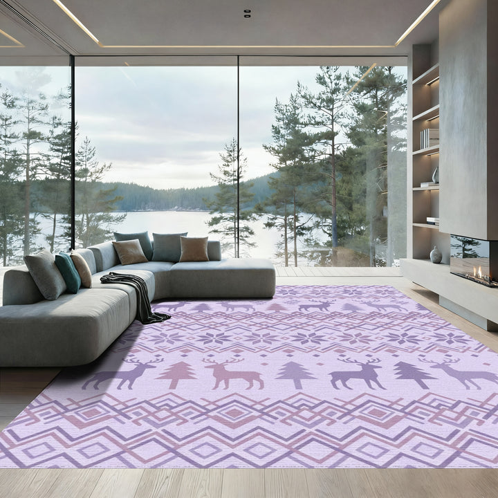 Purple Deer Winter Forest Geometric Scandinavian Rug