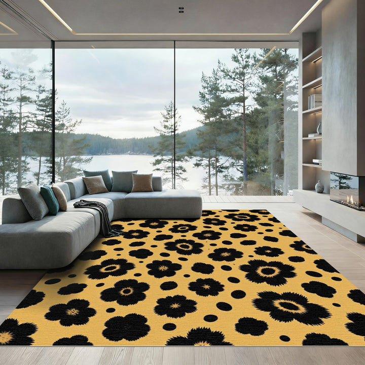 Wildflower Black Orange Blooms Rug