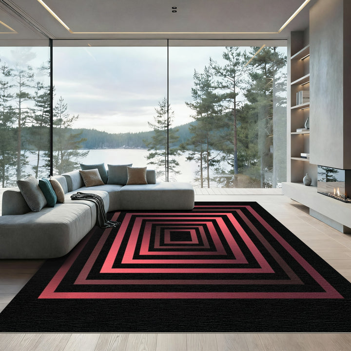 Crimson Nested Square Gradient Rug