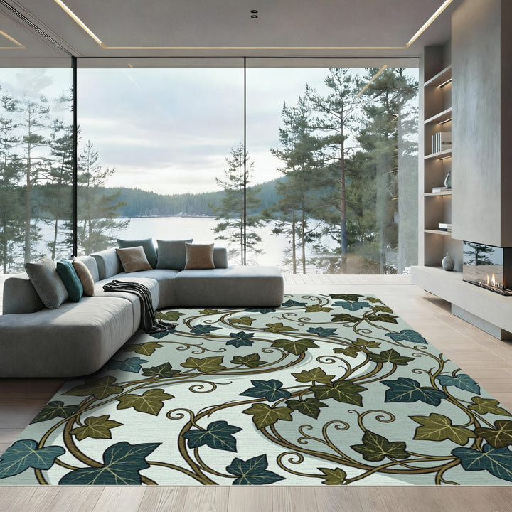 Green Blue Vine Swirl Medallion Rug