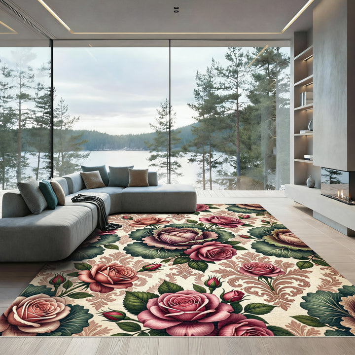 Rose Cabbage Floral Damask Rug
