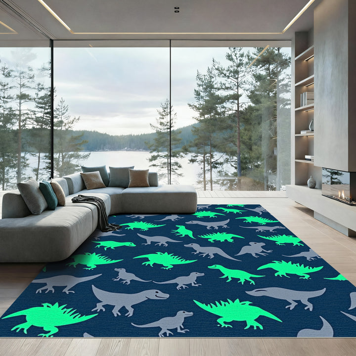 Green Gray Dinosaur All Over Rug
