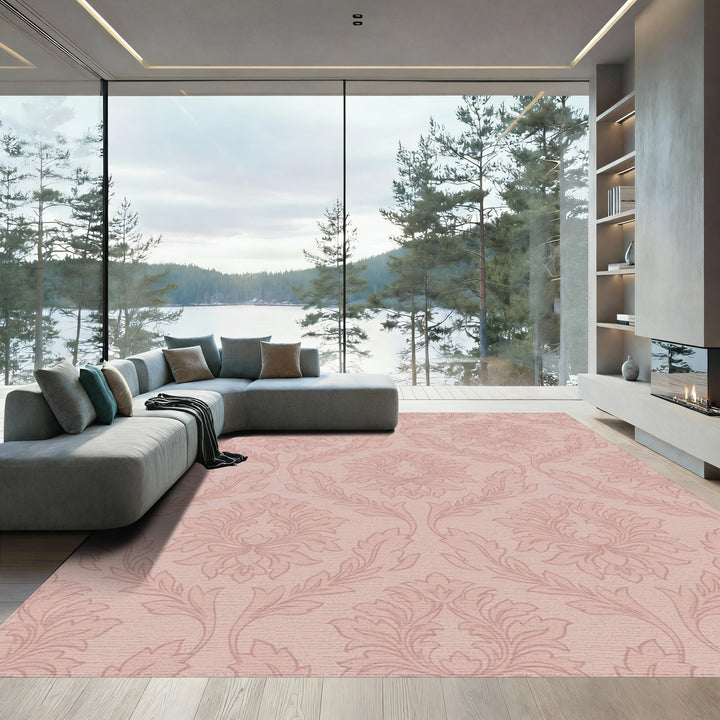 Rose Pink Damask Scroll Medallion Rug