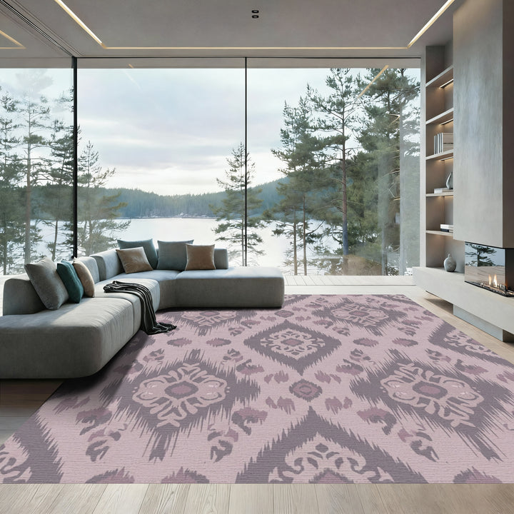 Dusty Rose Ikat Diamond Medallion Rug
