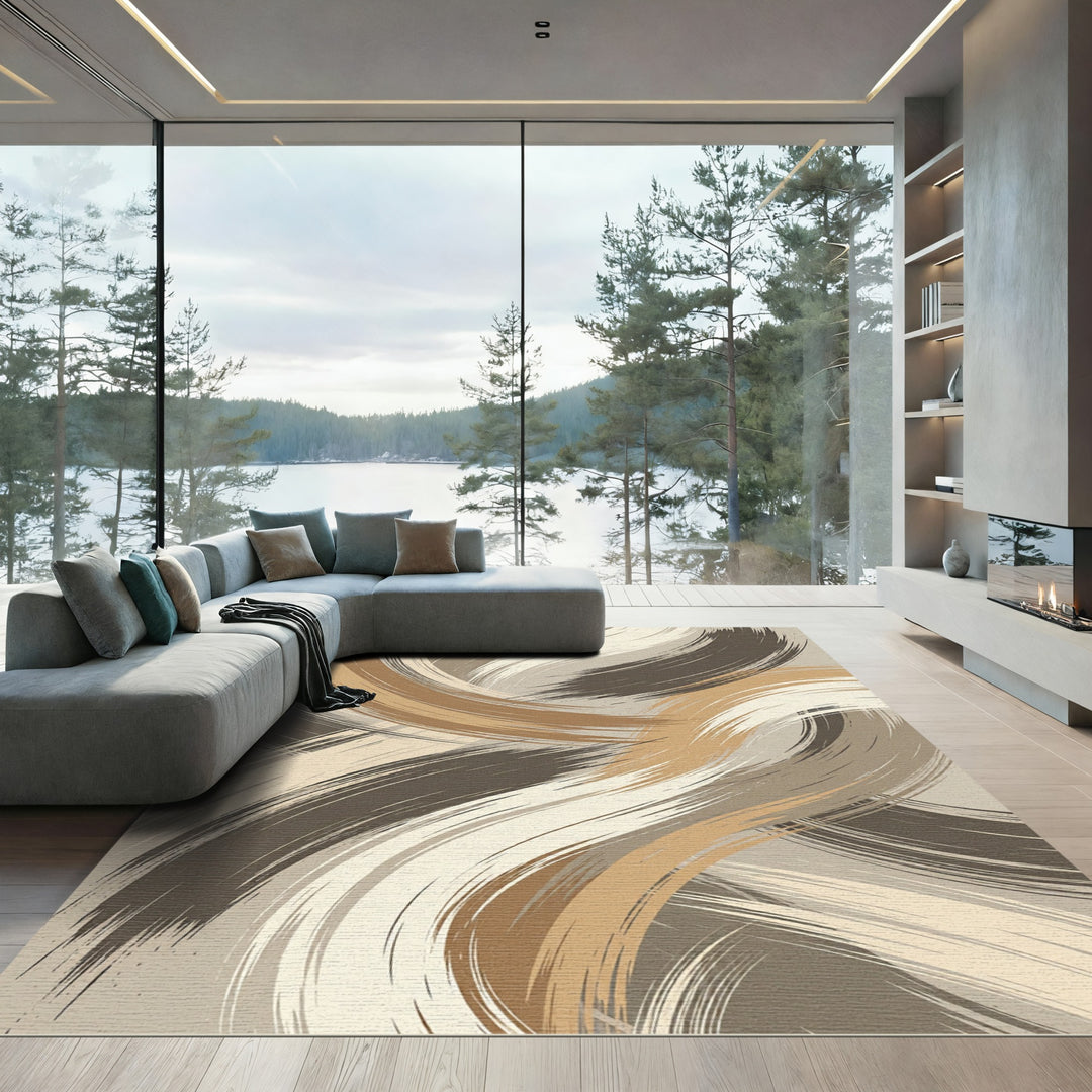 Earthy Swirl Brushstroke Abstract Rug