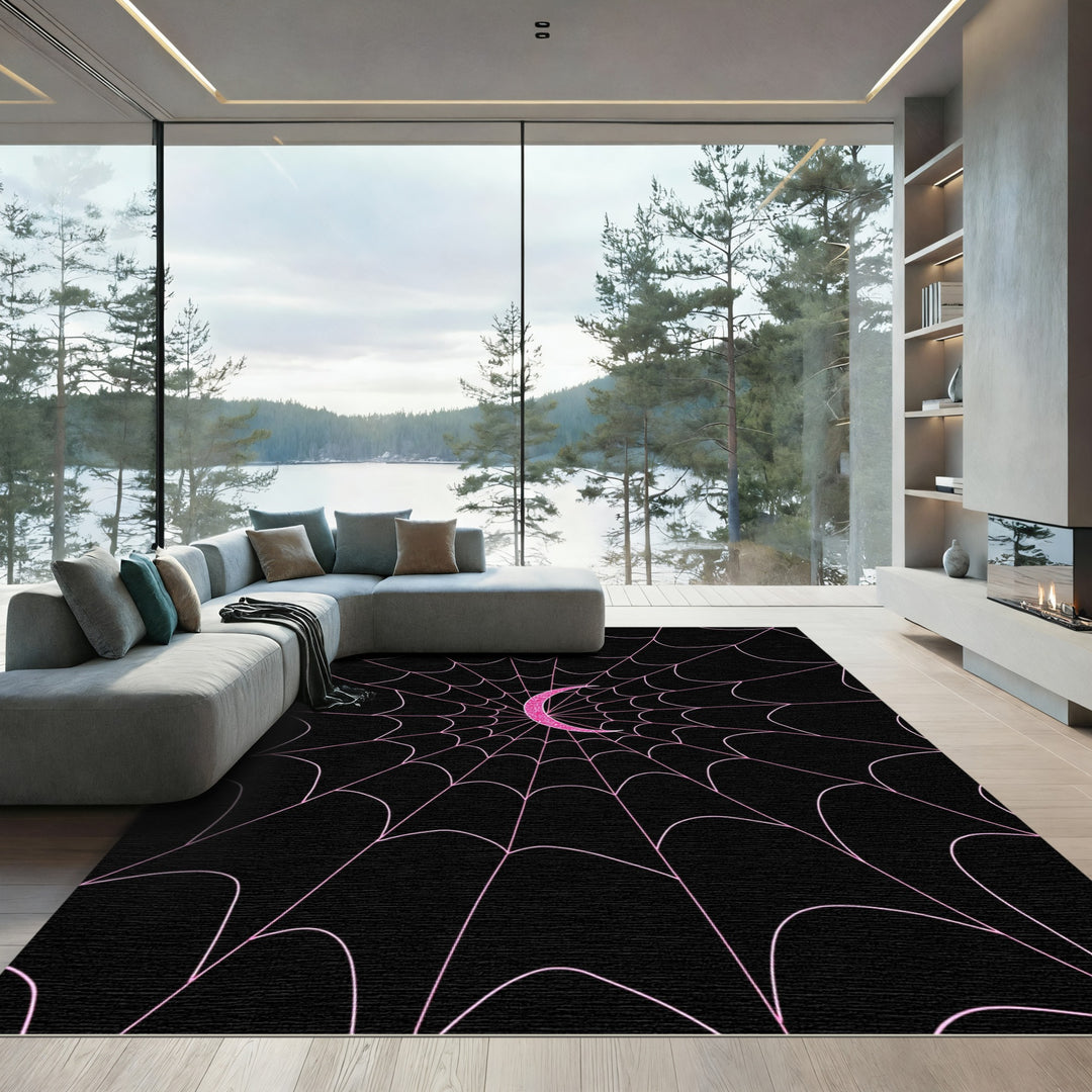 Pink Spiderweb Glitter Crescent Moon Rug