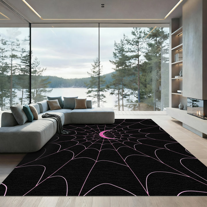 Pink Spiderweb Glitter Crescent Moon Rug