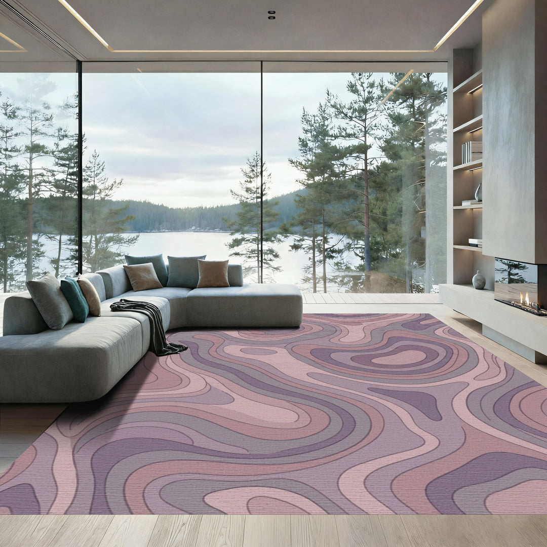 Dusty Rose Topographic Wave Rug