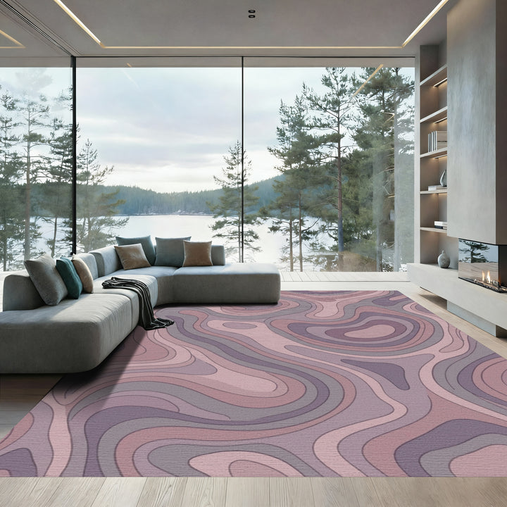 Dusty Rose Topographic Wave Rug