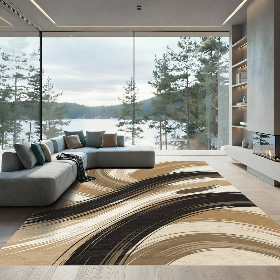 Abstract Swirls Brown and Black Rug