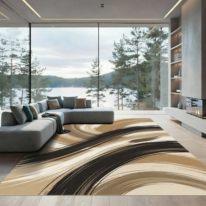 Abstract Swirls Brown and Black Rug