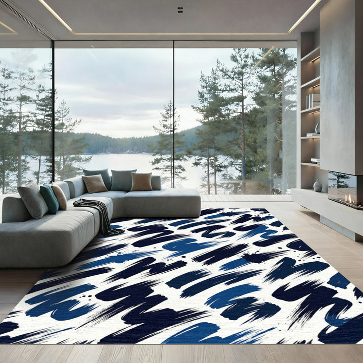 Deep Blue Brush Stroke Abstract Rug