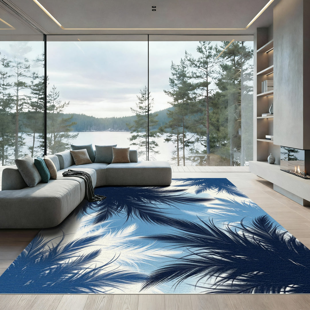 Deep Blue White Feathered Canopy Rug