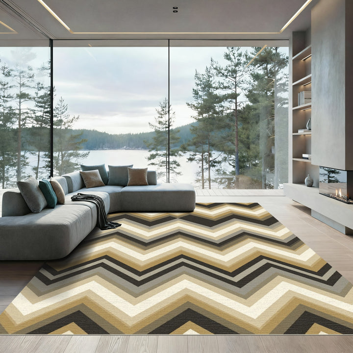 Earthy Tones Chevron Geometric Abstract Rug