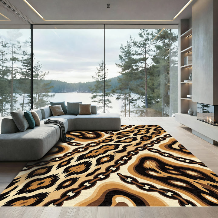 Leopard Chain Abstract Brown Rug
