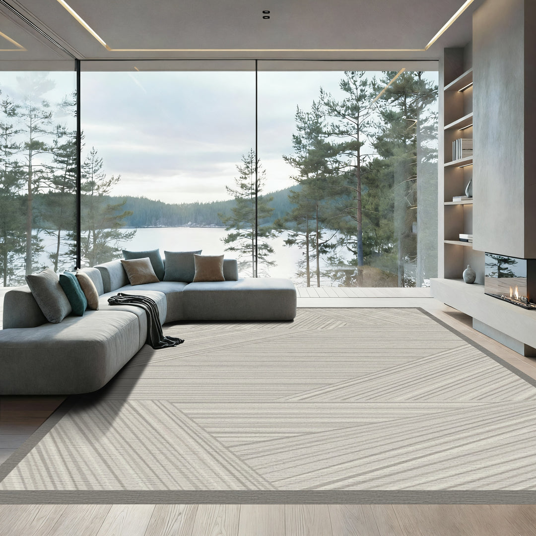 Neutral Streaked Geometric Wood Tones Rug