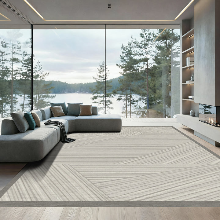 Neutral Streaked Geometric Wood Tones Rug