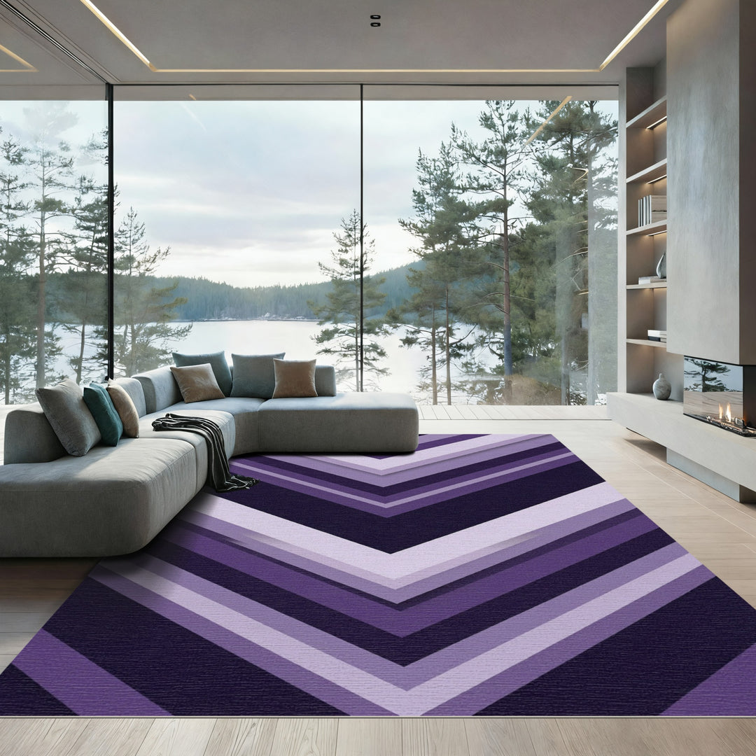 Purple Chevron Layered Modern Rug