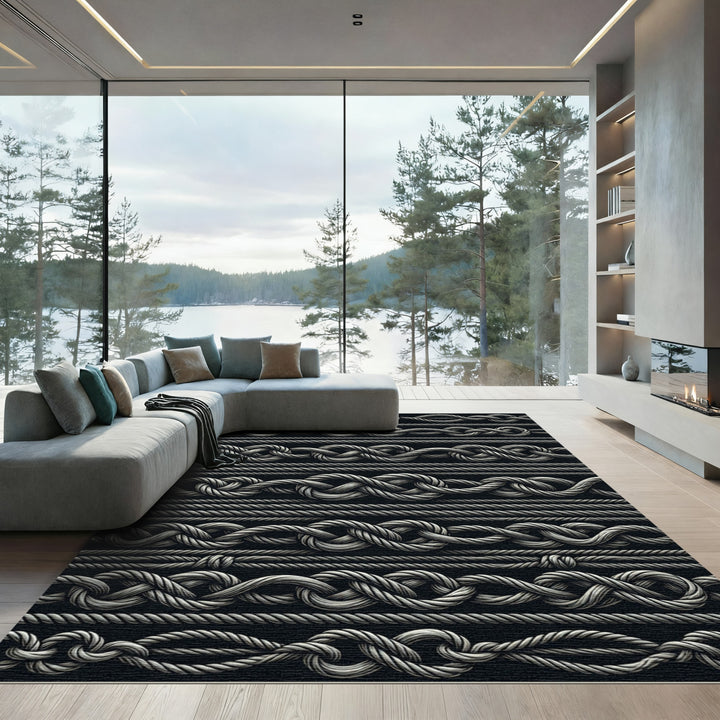 Gray Nautical Rope Knots Rug