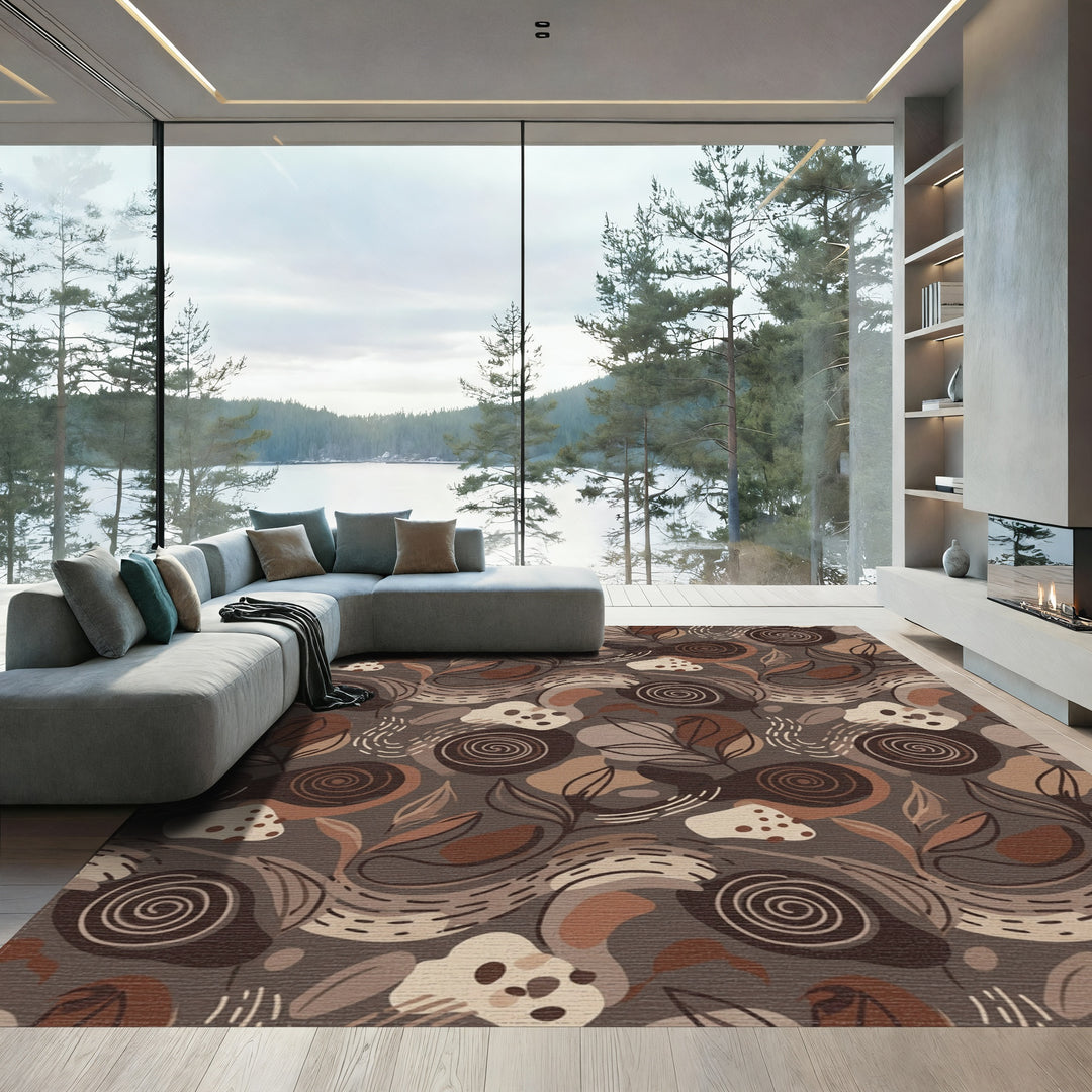 Warm Earthy Tone Organic Swirl Rug