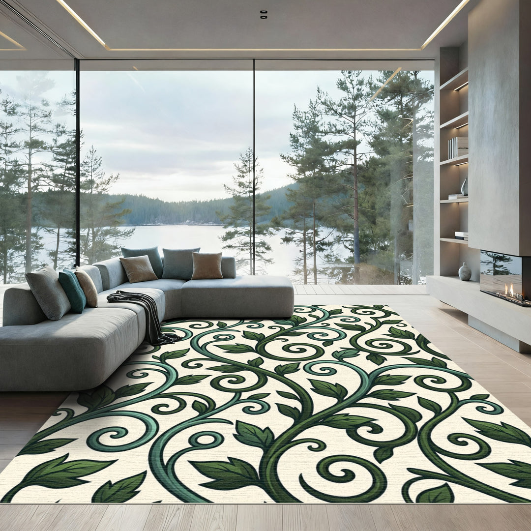 Emerald Green Swirling Vine Art Rug