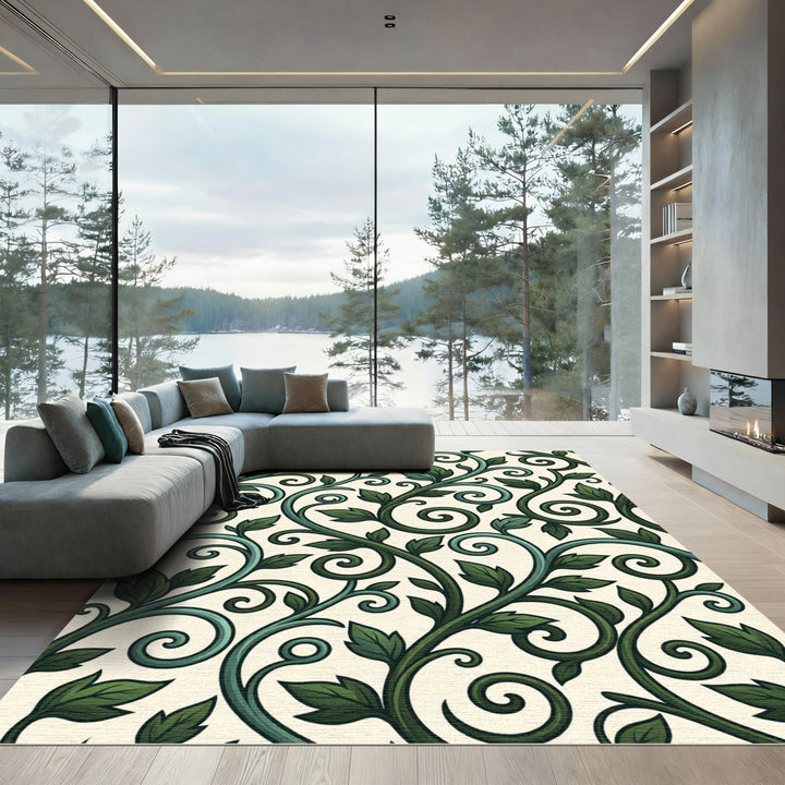 Emerald Green Swirling Vine Art Rug