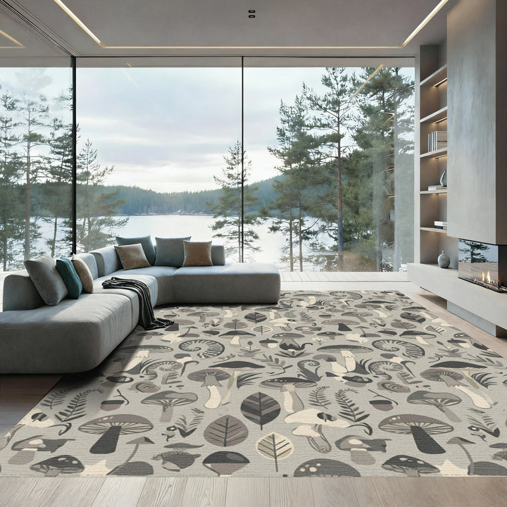 Mushroom Forest Fern Acorn Medley Rug