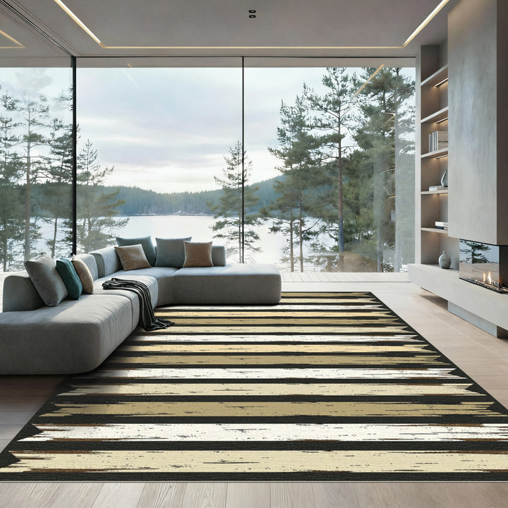 Rustic Wood Grain Horizontal Stripes Rug
