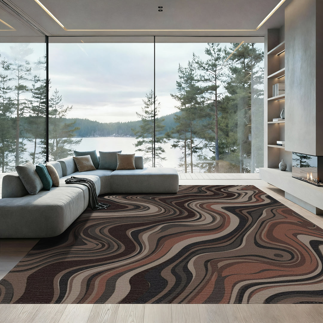 Earthy Brown Swirl Marble Rug
