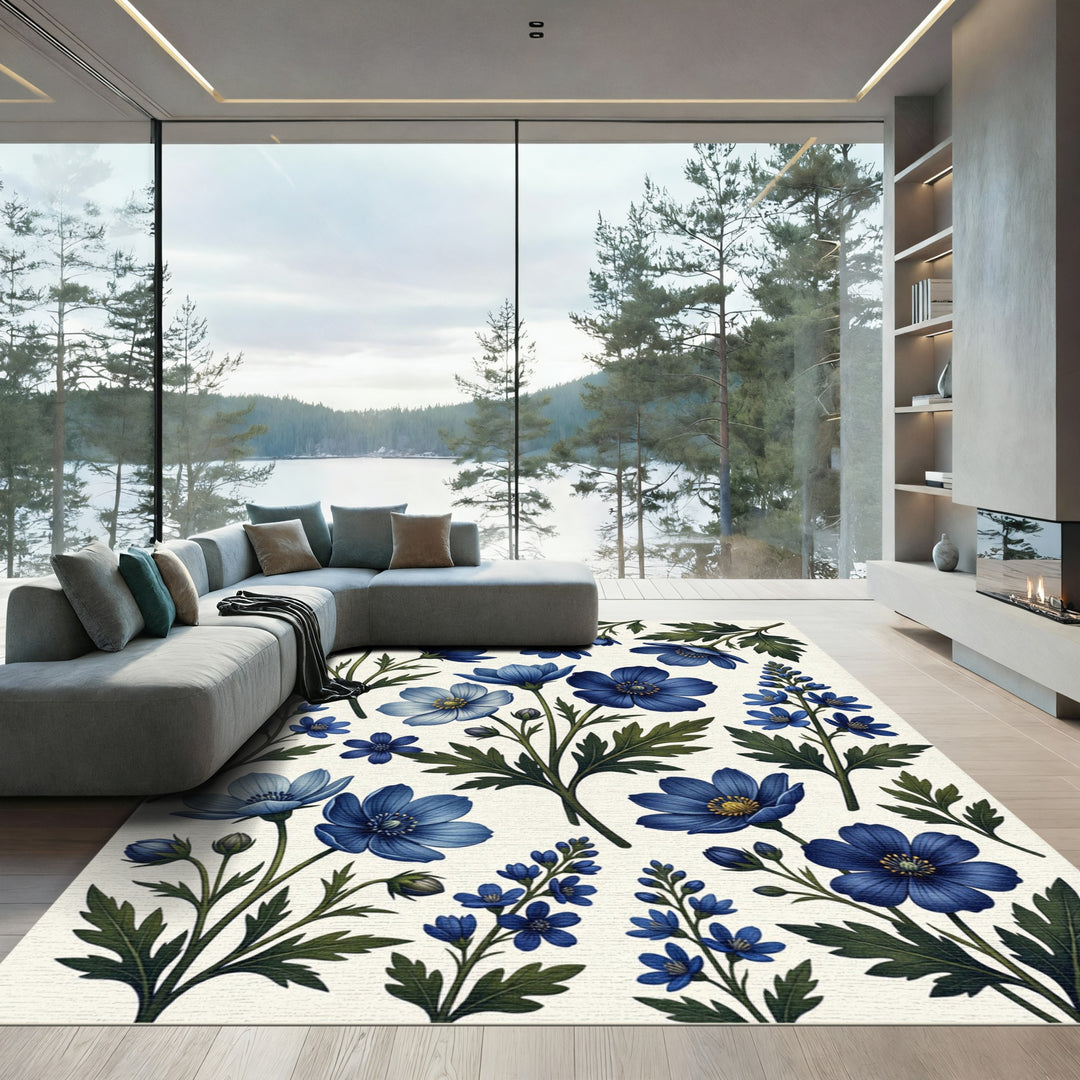 Deep Blue Floral Scatter Rug