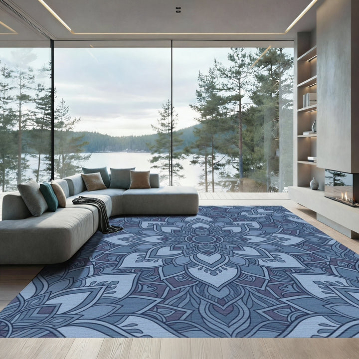Serene Blue Mandala Bloom Rug
