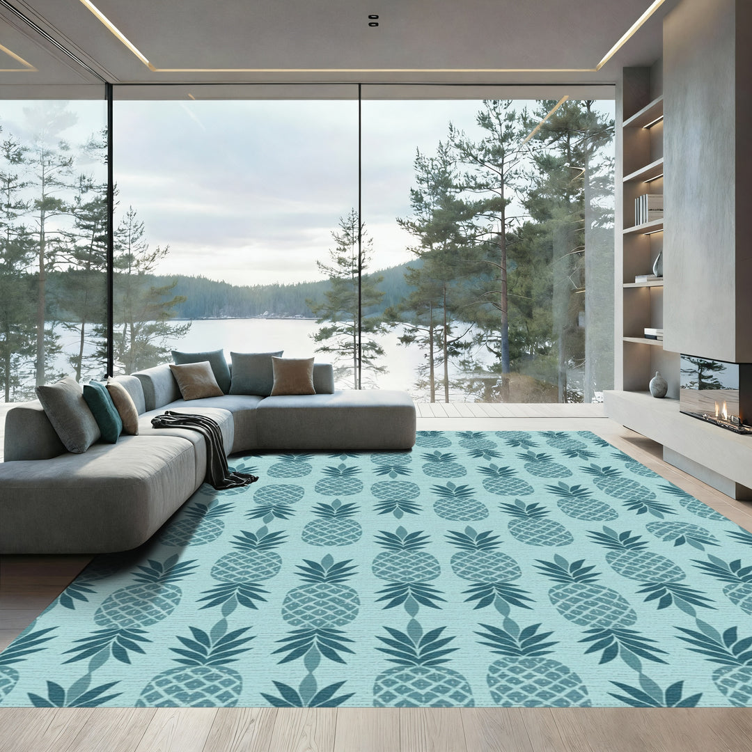 Teal Pineapple Repeating Tropical Fruit Rug