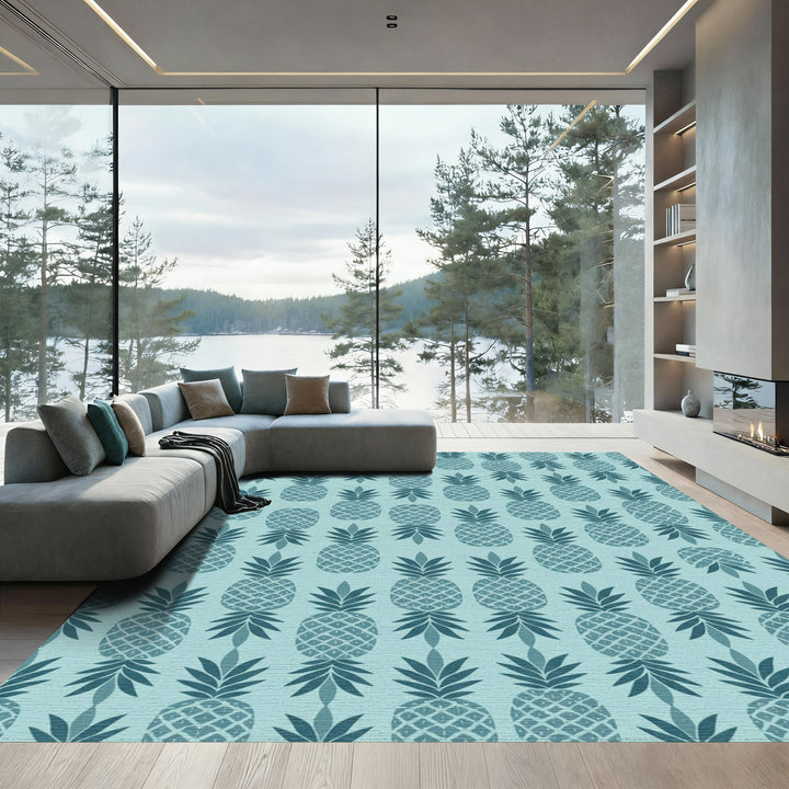 Teal Pineapple Repeating Tropical Fruit Rug