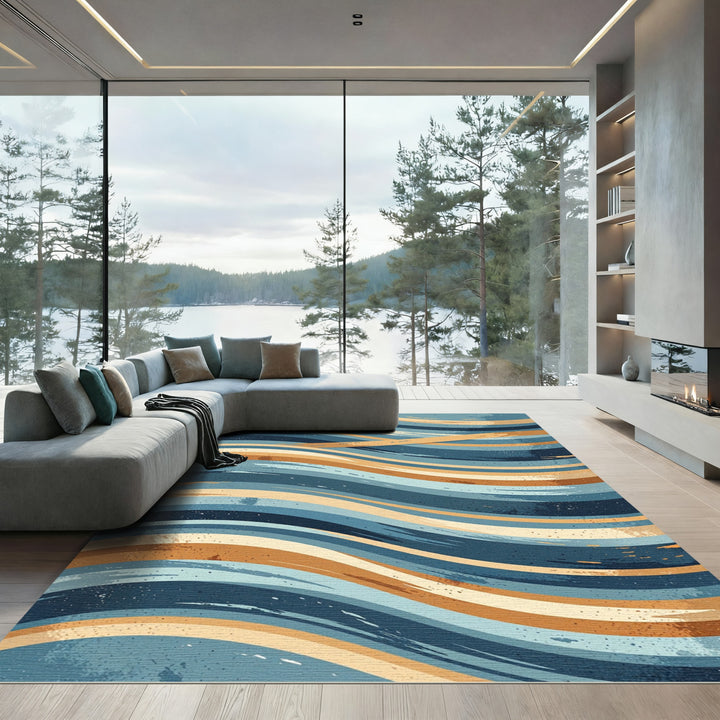Oceanic Blue Tan Wave Rug