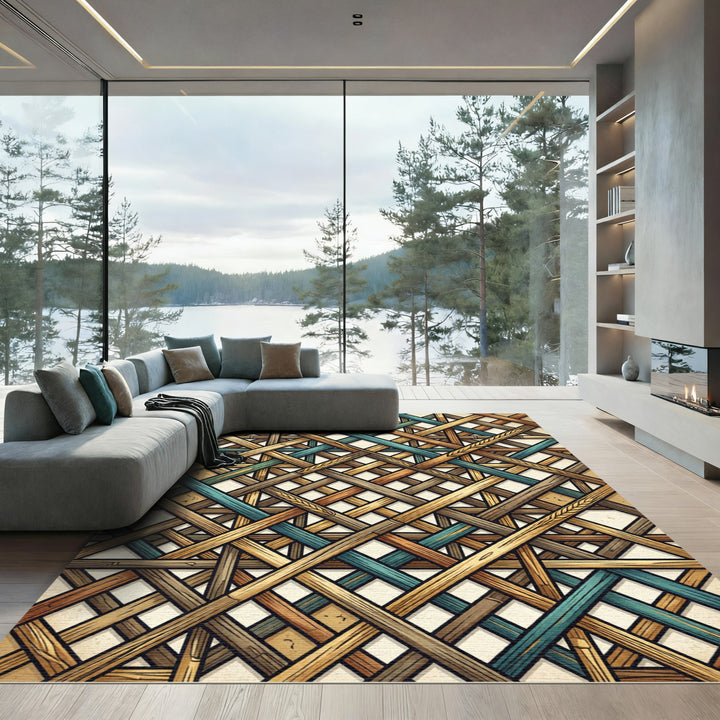 Woven Wood Lattice Interlaced Design Rug
