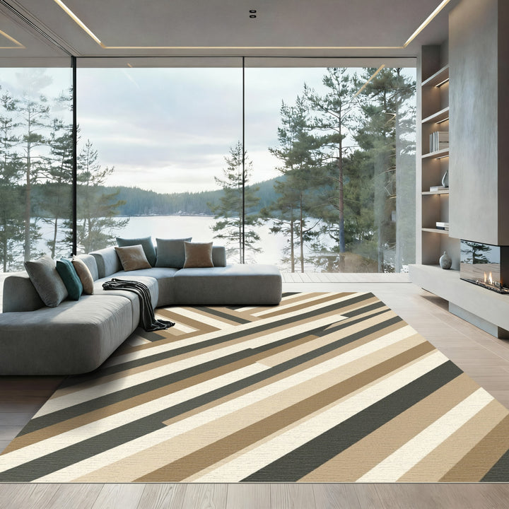 Earthy Diagonal Stripe Geometric Rug