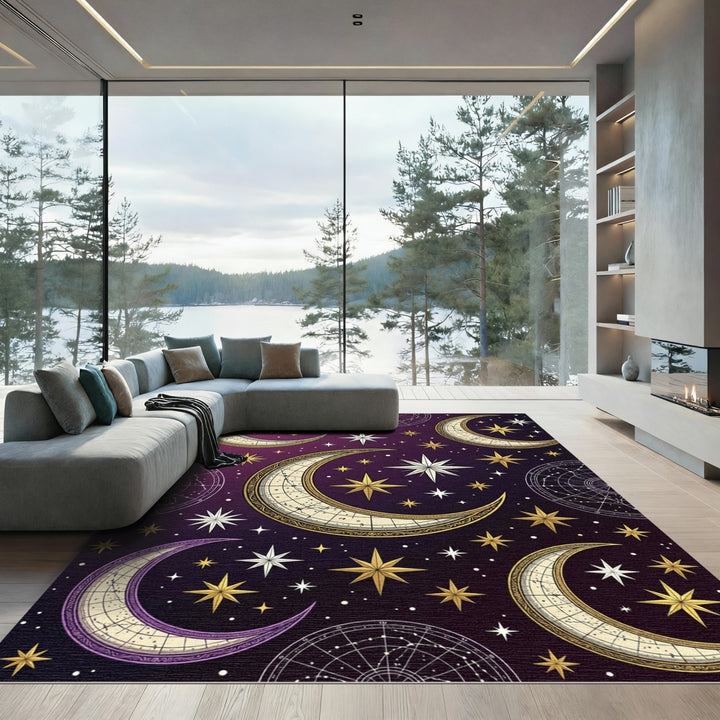 Celestial Moon Gold Stars Rug