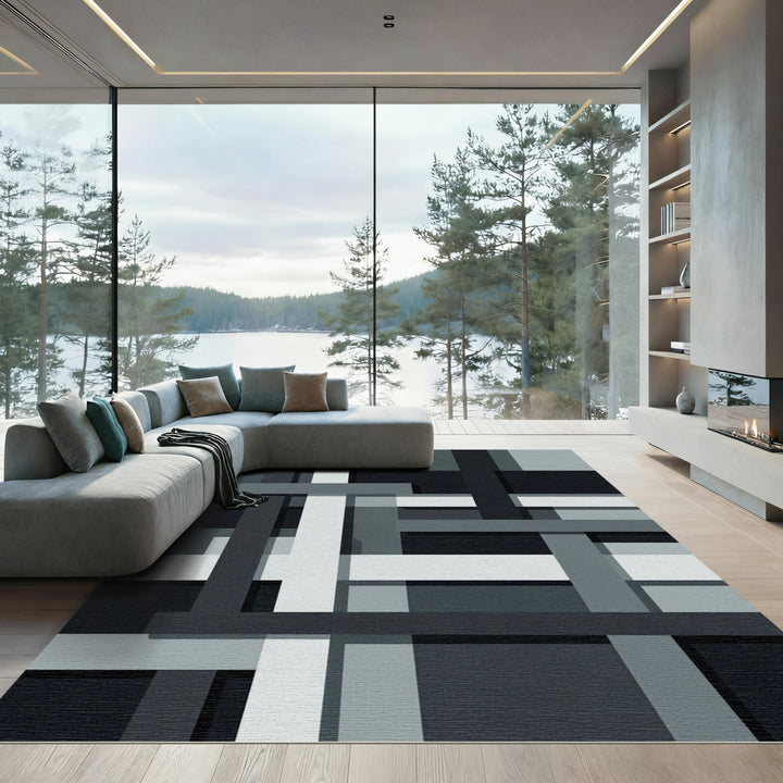 Monochromatic Geometric Interlocking Bars Rug