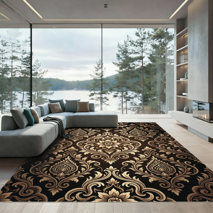 Antique Golden Floral Damask Rug